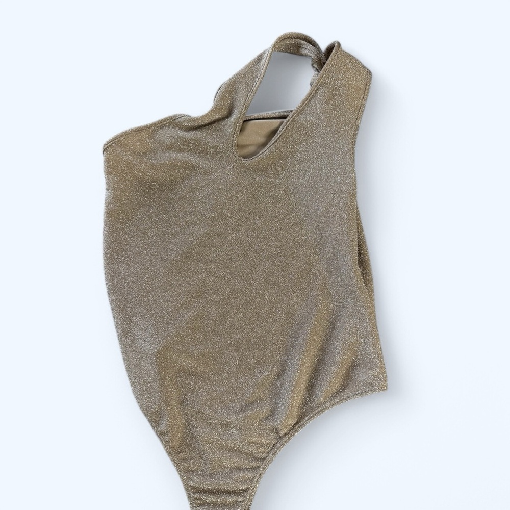 Sparkly gold/rose gold One-Shoulder Women's Top (stock photo‎ shown in white)